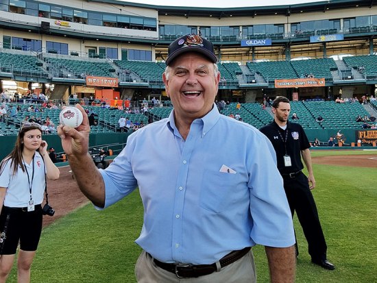Lemoore Citizen of the Year Bill Black threw out the first pitch at Friday night's Grizzlies game. It was Lemoore night at the stadium.